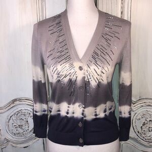 BCBGMAXAZRIA Silk and Cotton Blend Tie Dye Sequin and Beaded Sweater Size Small